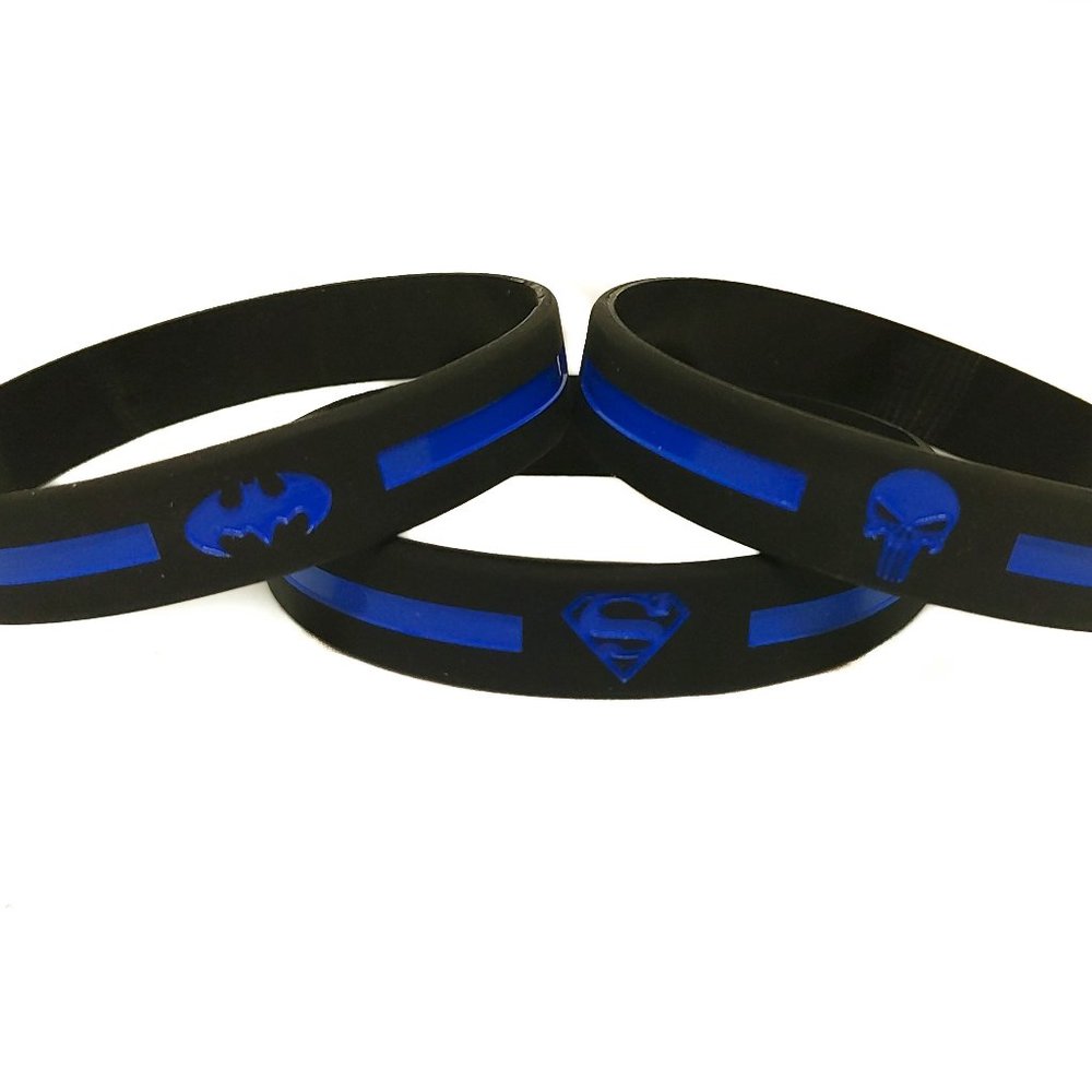 3 Thin Blue Line Silicone Wristband Police Brace